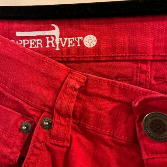 Copper Rivet Pant Women Size 29/32 Red Cotton Blend Button Five-Pockets Slim Fit - Picture 6 of 8